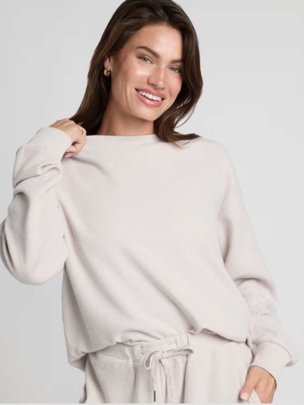 NIP- Comfrt Small White Dove Waffle Long Sleeve Lounge Top